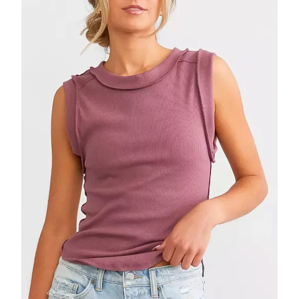NEW FREE PEOPLE WE THE FREE PURPLE KATE RIBBED TANK TOP SHIRT SZ S